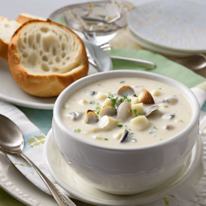 Read more about the article Clam Chowder A creamy soup made with clams, potatoes, onions, and celery, typically served in a bread bowl in New England.