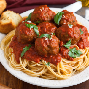 Read more about the article Spaghetti and Meatballs Pasta served with marinara sauce and meatballs, often topped with Parmesan cheese.